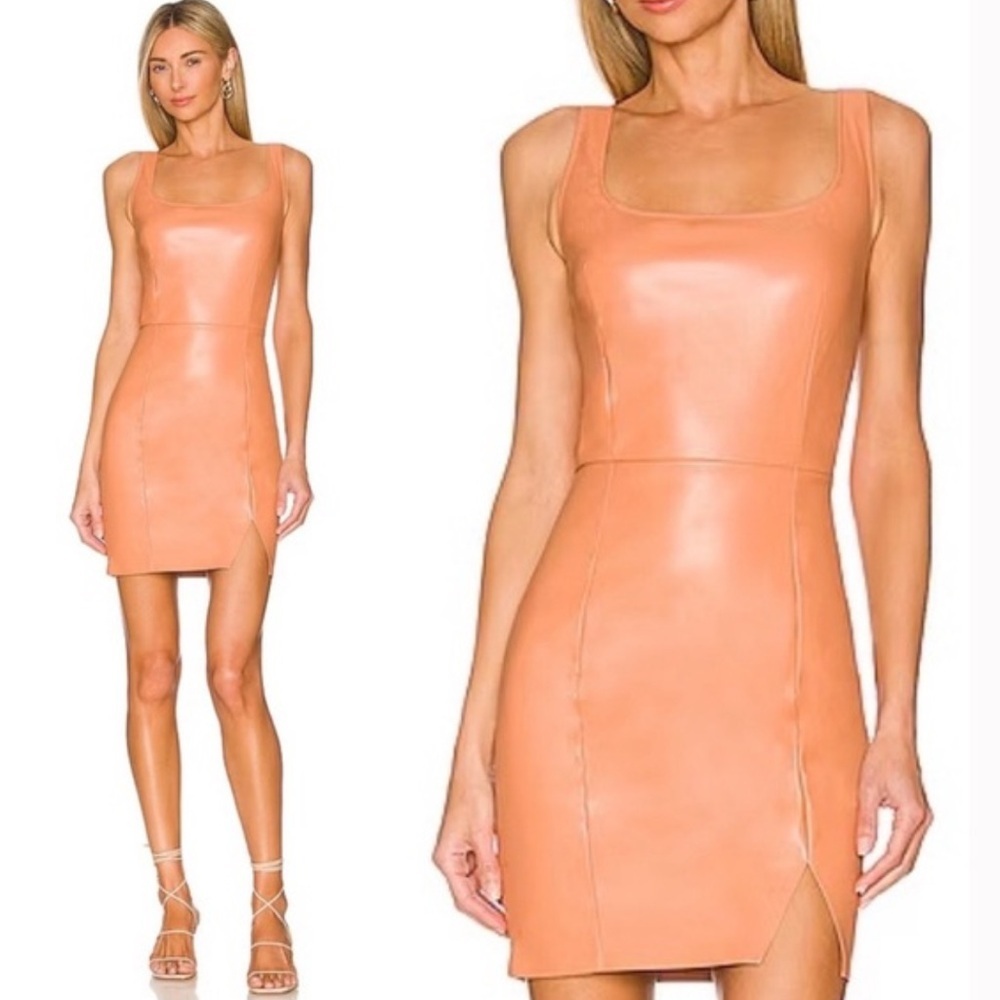 n:PHILANTHROPY NUEVO VEGAN LEATHER MINI DRESS IN CAMEL SIZE MEDIUM
